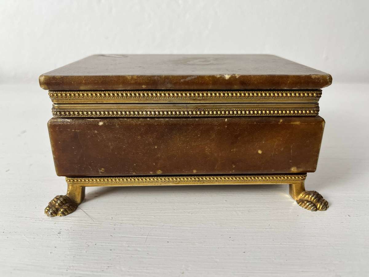  Vintage Marble & Brass Trinket Jewellery Box on Claw Feet