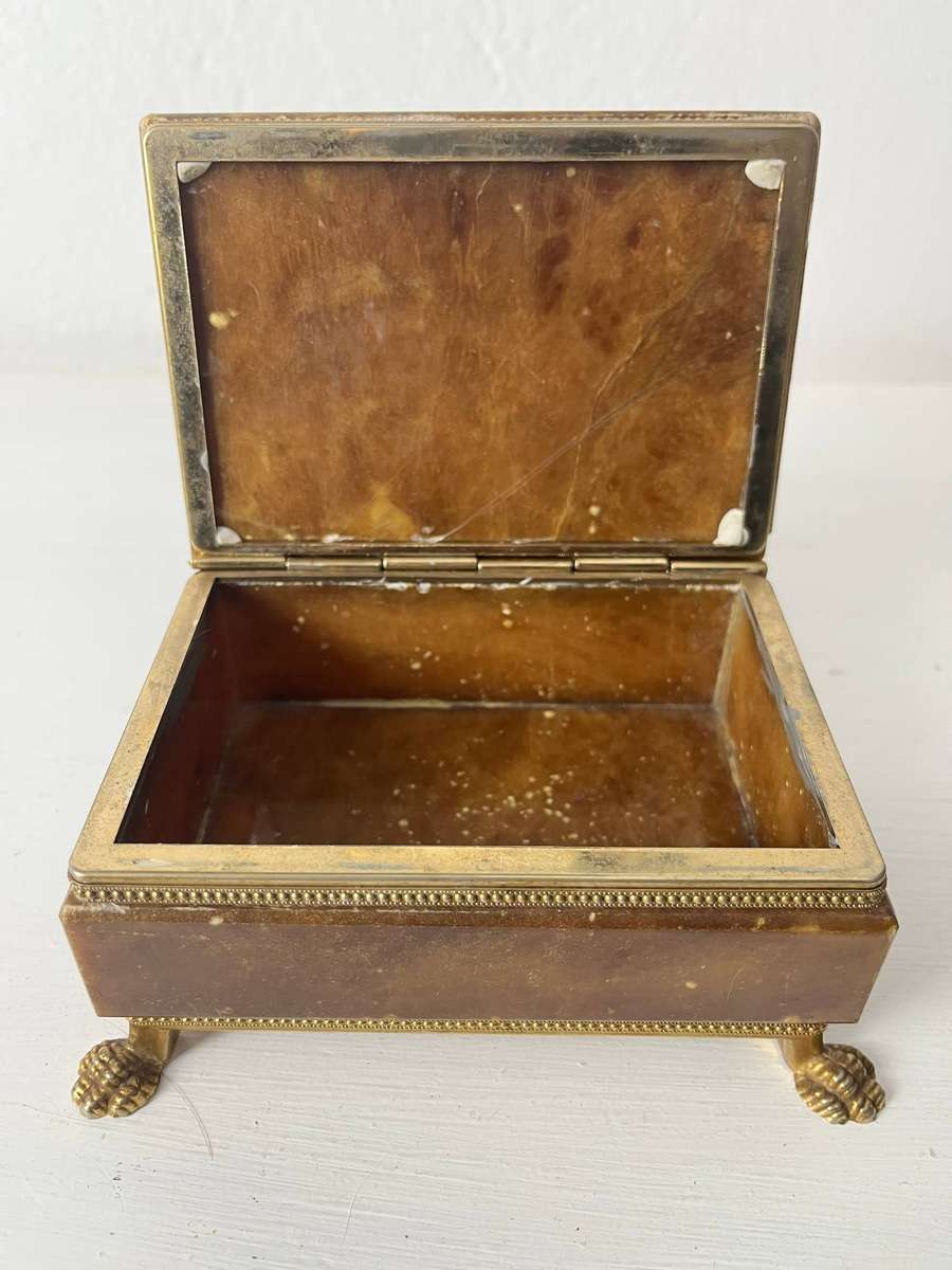  Vintage Marble & Brass Trinket Jewellery Box on Claw Feet