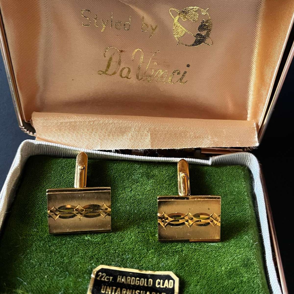 Vintage Rectangular Cufflinks  22ct Hard Gold Clad  Davinci