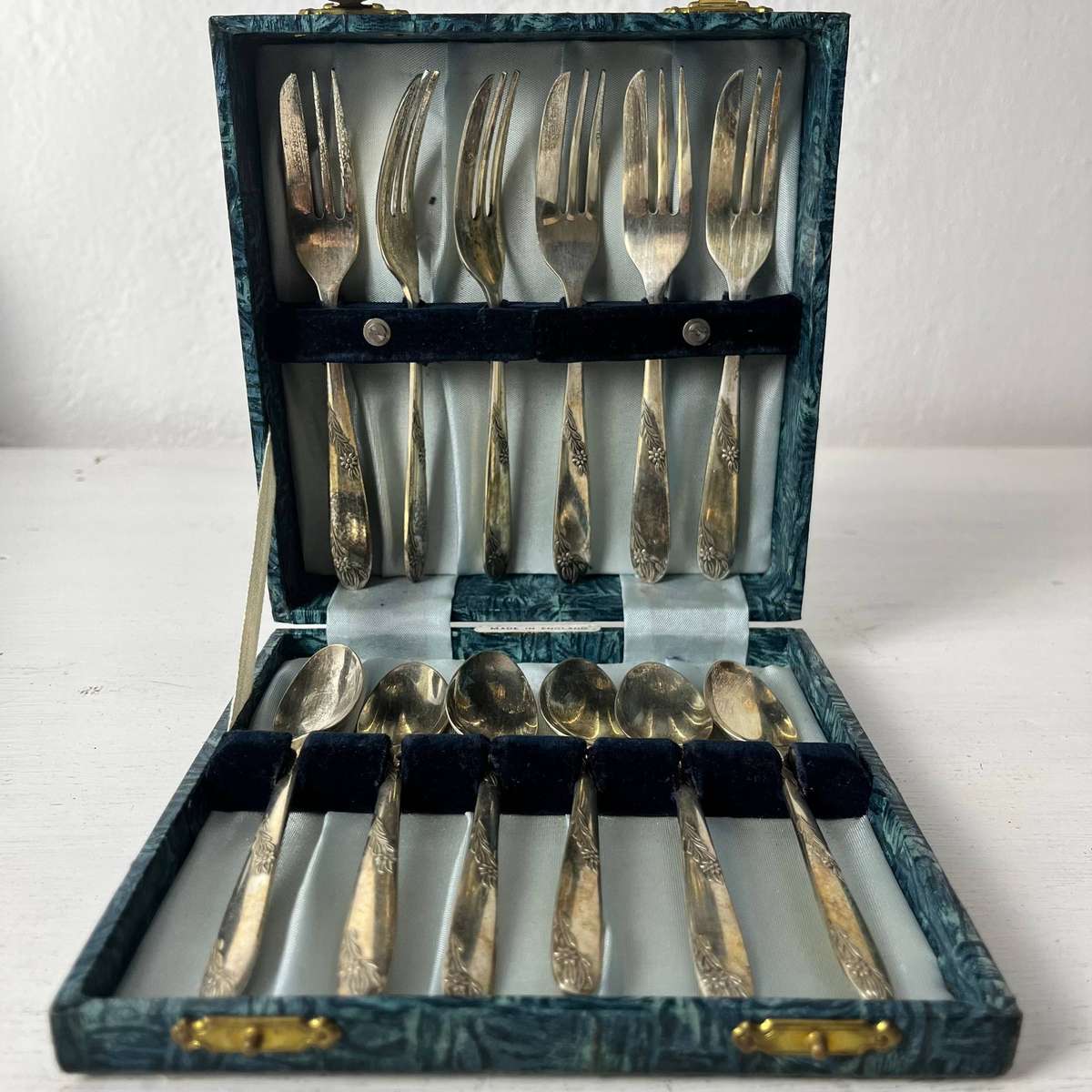  Vintage EPNS Tea Spoon & Pastry Fork Set 12 Piece in Presentation Box
