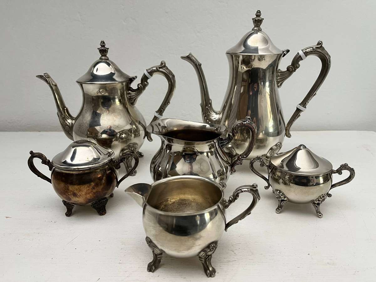  Silver Plated 6 Piece Tea & Coffee Service Set with Sugar Bowls