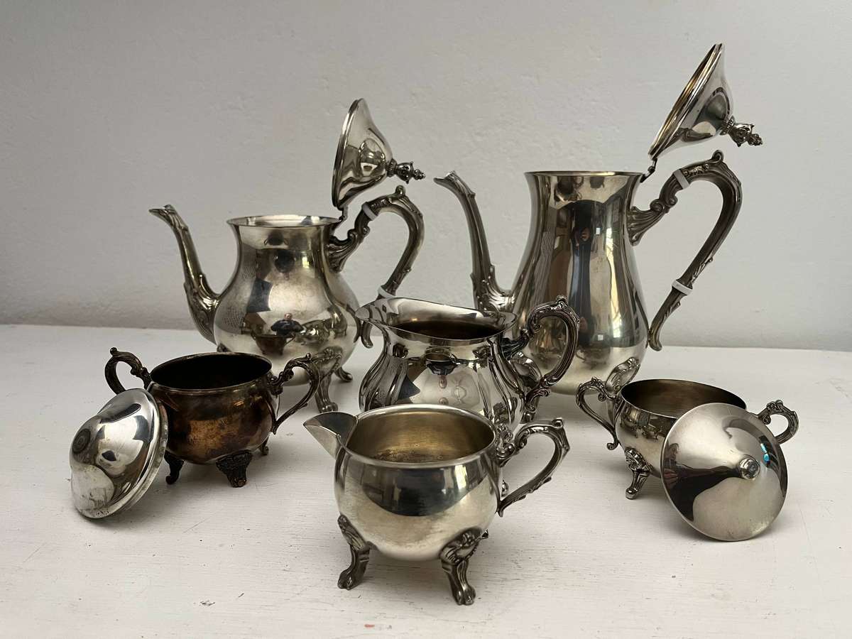  Silver Plated 6 Piece Tea & Coffee Service Set with Sugar Bowls