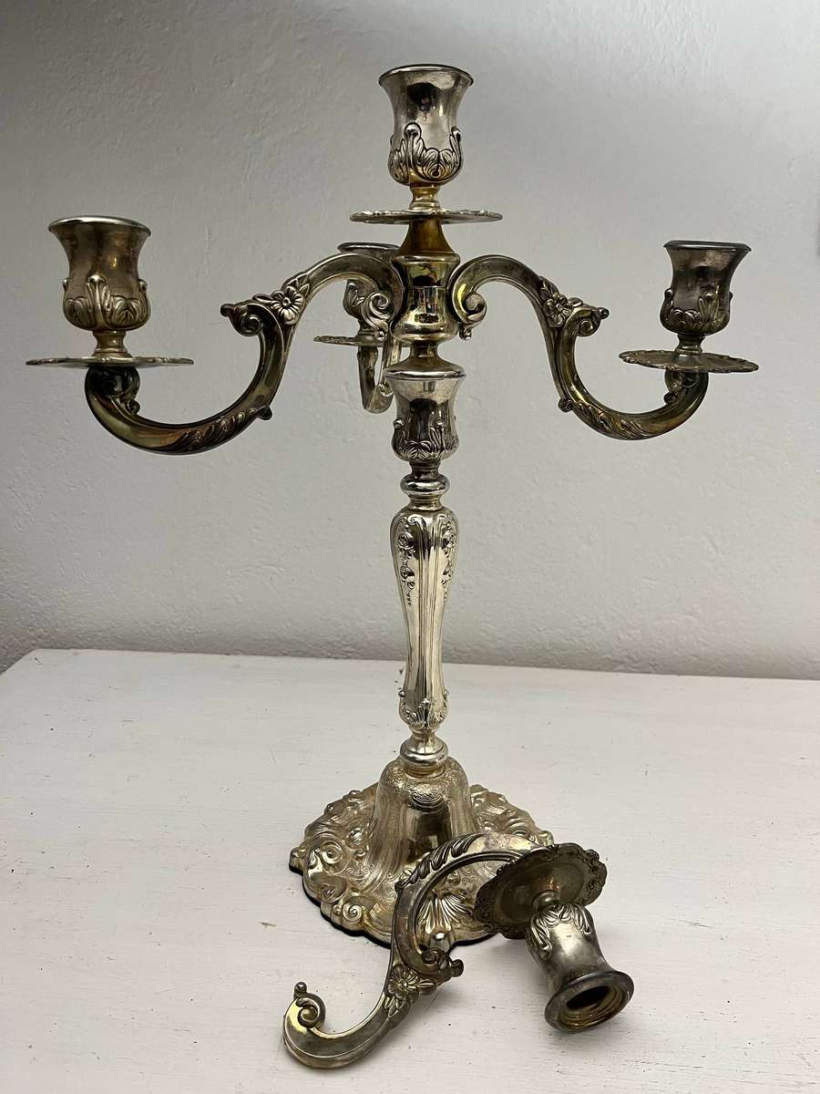  Ornate Silver Plated 5-Light Candelabra 47cm Tall Decorative Centrepiece