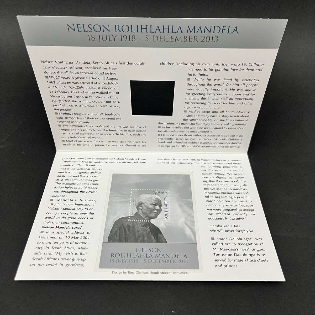  Nelson Mandela Aah! Dalibhunga Commemorative Stamp Folder SF8.7  South African Post Office