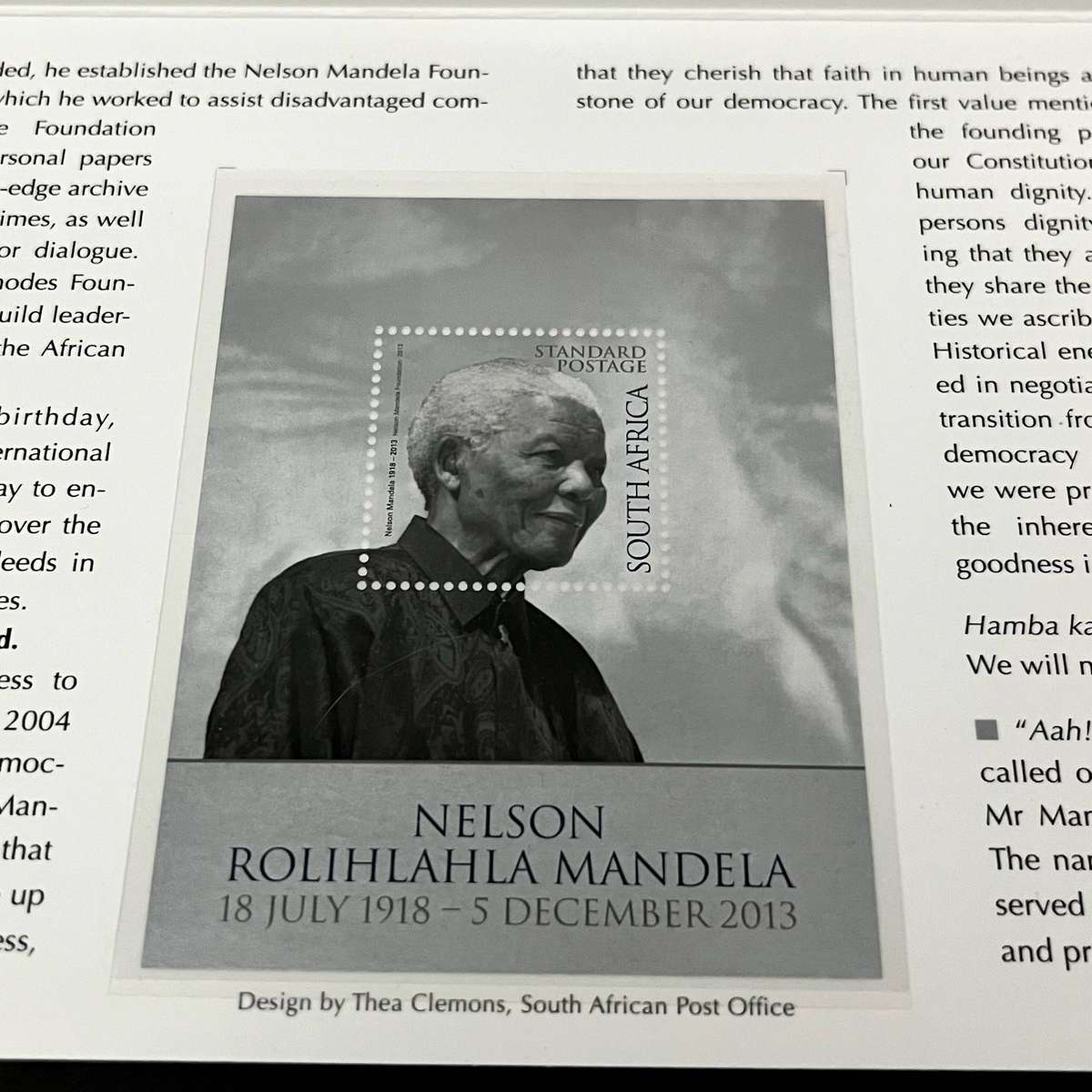  Nelson Mandela Aah! Dalibhunga Commemorative Stamp Folder SF8.7  South African Post Office