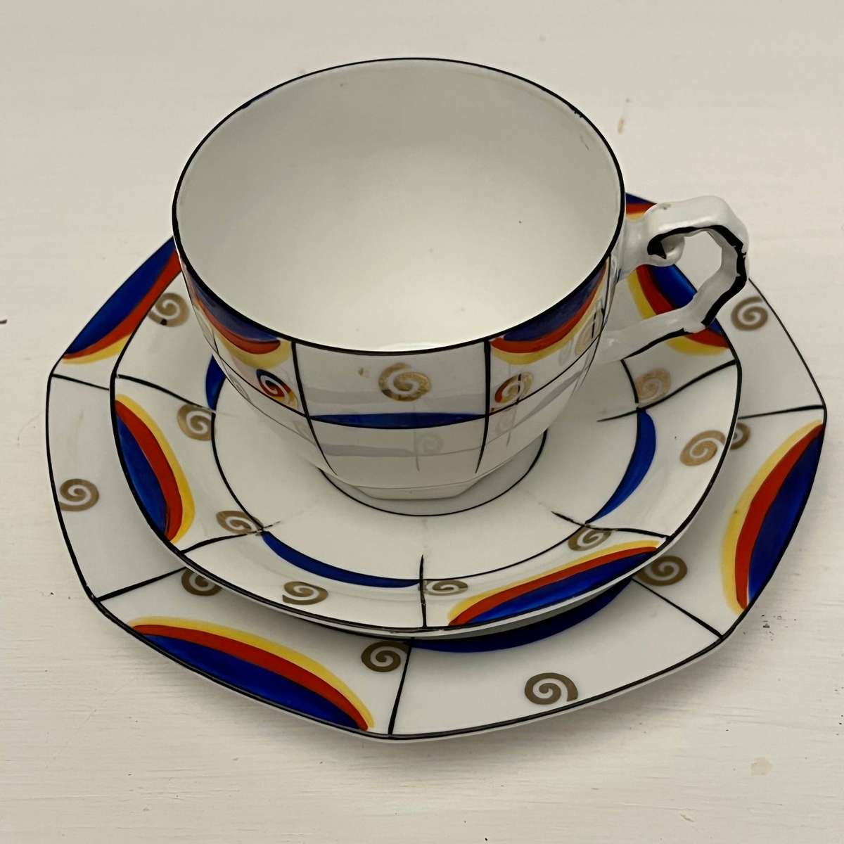 ME Bavaria Art Deco Trio Set  Cup, Saucer & Side Plate