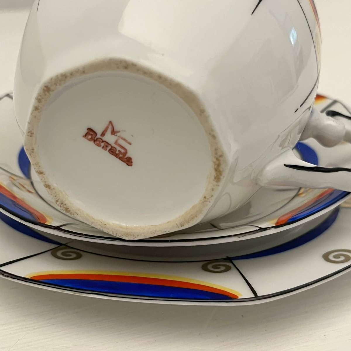 ME Bavaria Art Deco Trio Set  Cup, Saucer & Side Plate