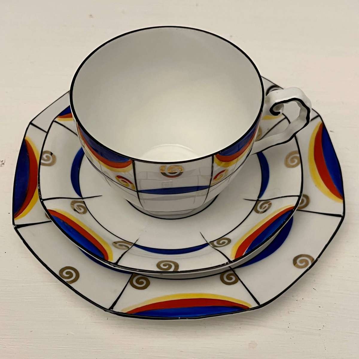 ME Bavaria Art Deco Trio Set  Cup, Saucer & Side Plate