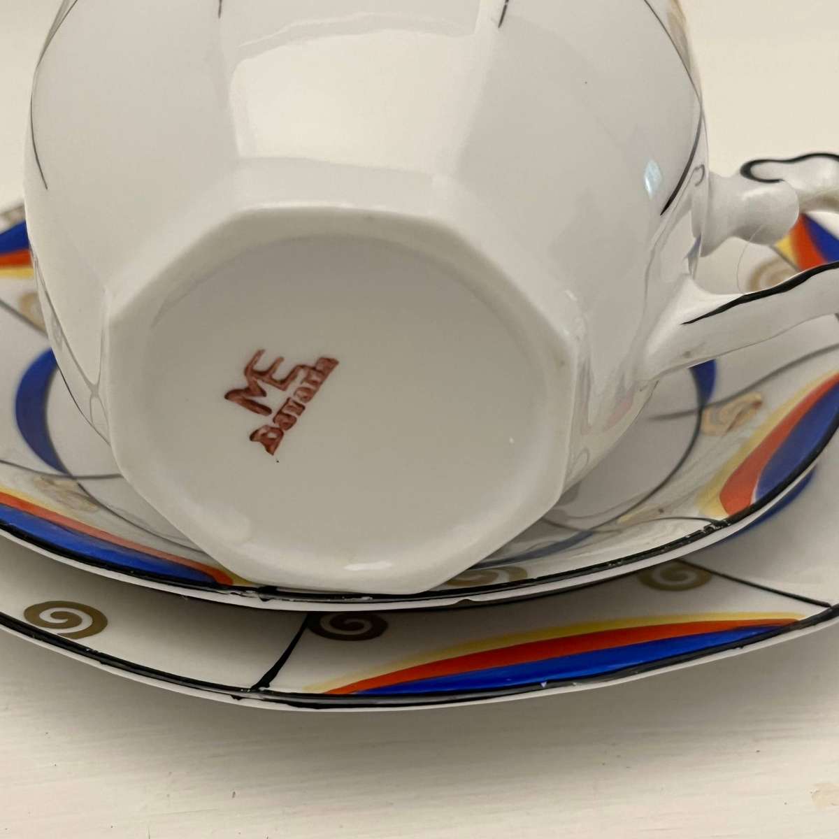 ME Bavaria Art Deco Trio Set  Cup, Saucer & Side Plate