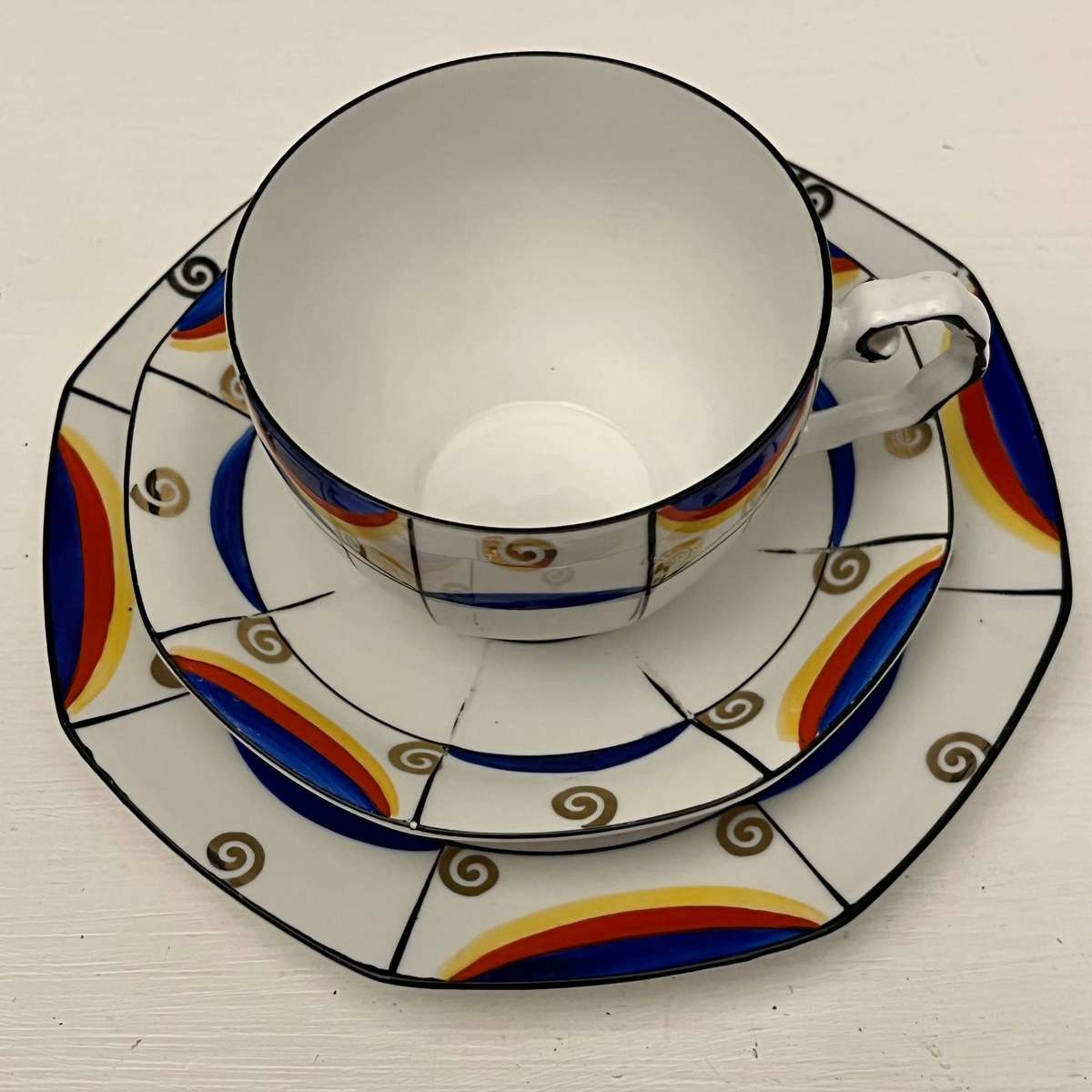 ME Bavaria Art Deco Trio Set  Cup, Saucer & Side Plate
