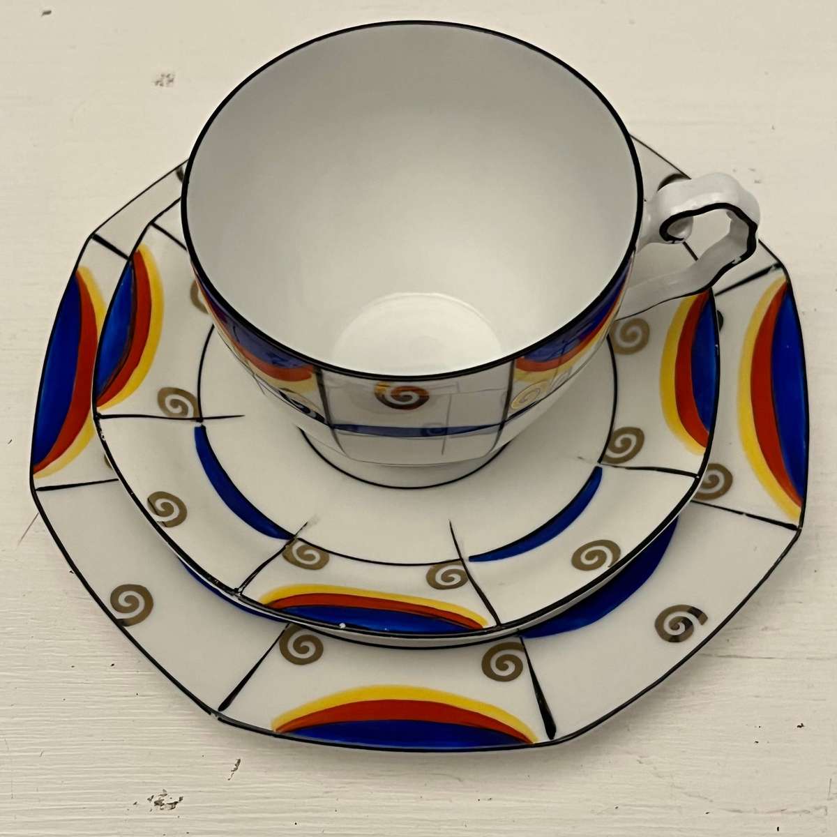 ME Bavaria Art Deco Trio Set  Cup, Saucer & Side Plate