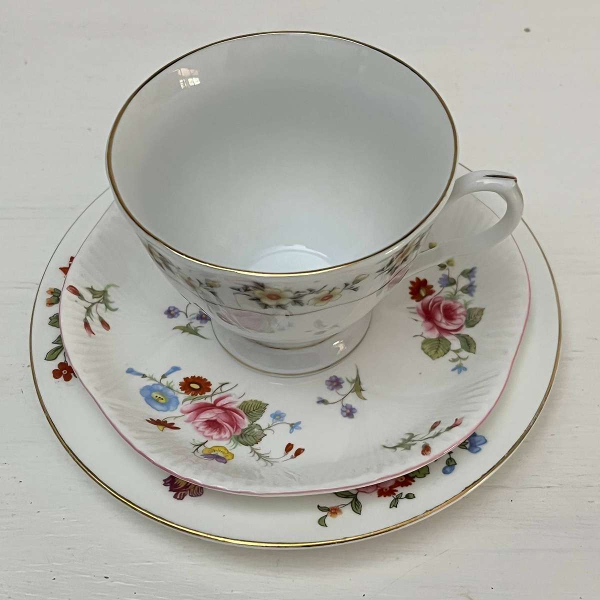  English Bone China Mixed Trio Set  Crown Staffordshire & Shelley
