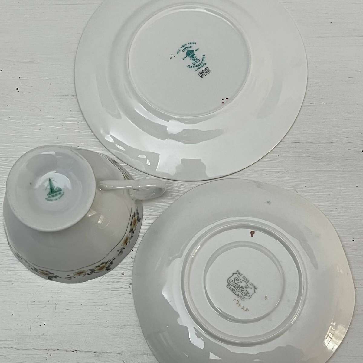  English Bone China Mixed Trio Set  Crown Staffordshire & Shelley