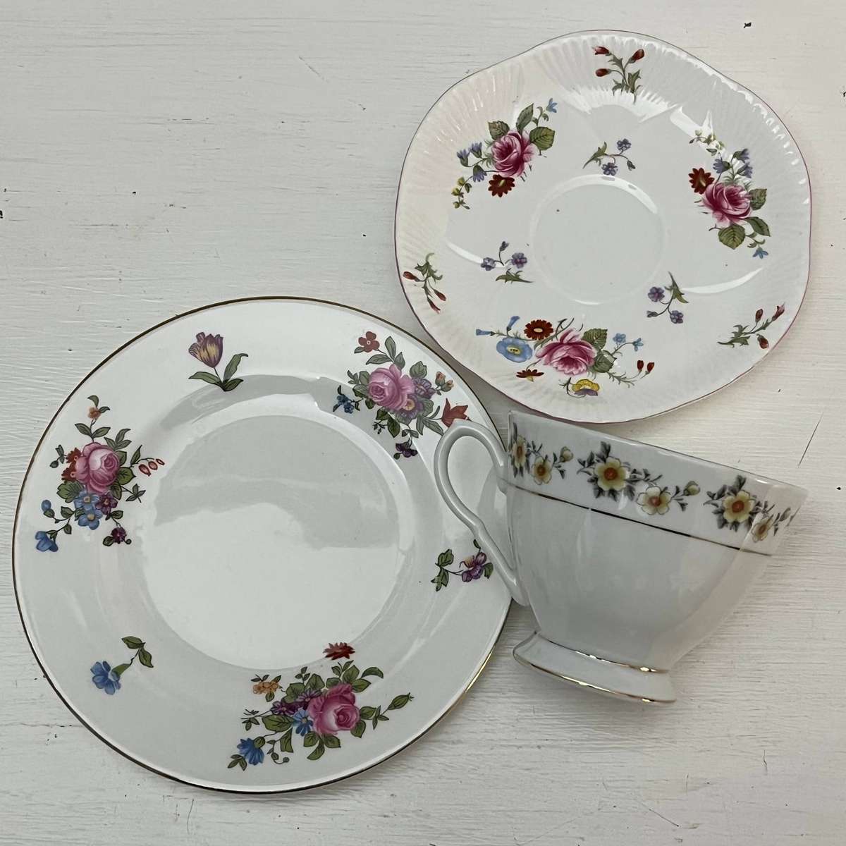  English Bone China Mixed Trio Set  Crown Staffordshire & Shelley