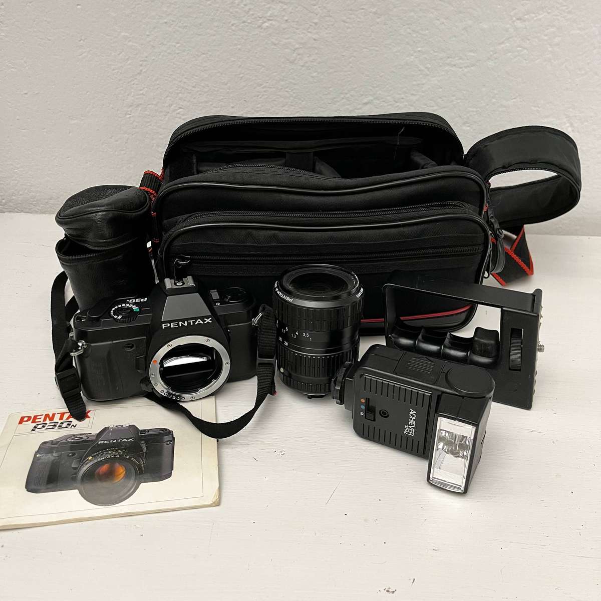  Pentax P30N SLR Camera Bundle - Lens, Flash, Grip, Bag, Film & Accessories