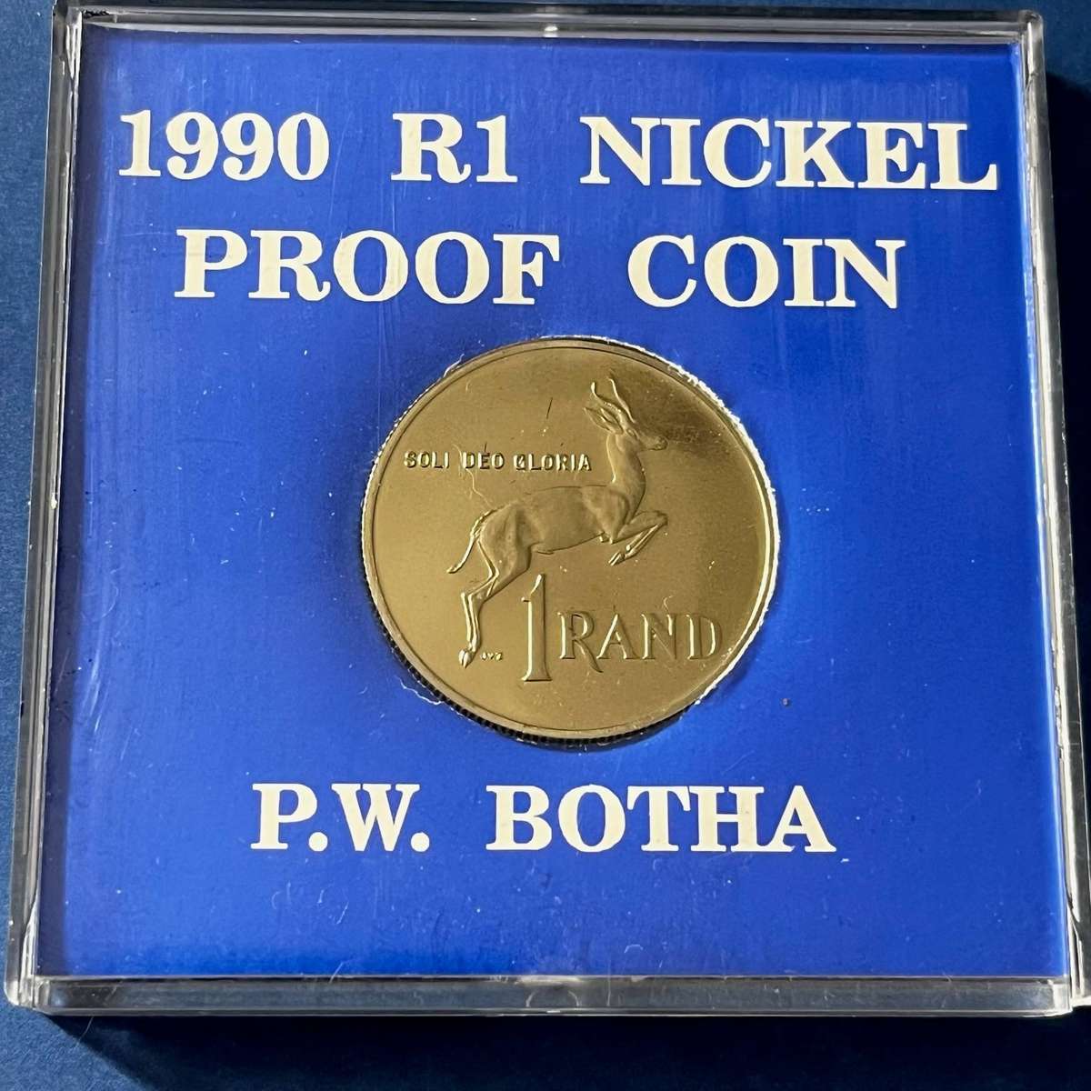 South Africa 1990 R1 Proof Coin | Nickel | P.W. Botha Era