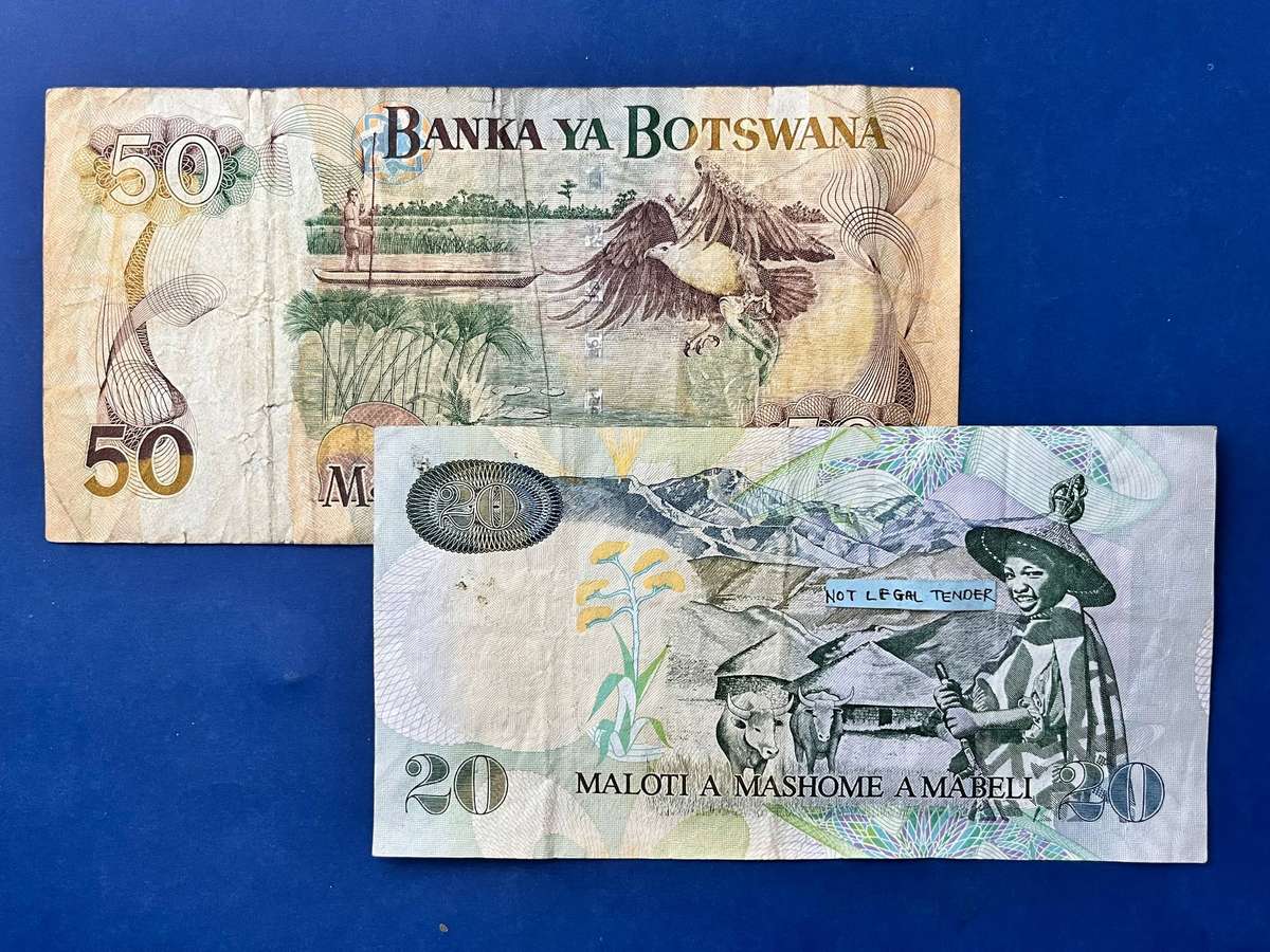 Botswana 50 Pula & Lesotho 20 Maloti Banknote Set 2 Notes
