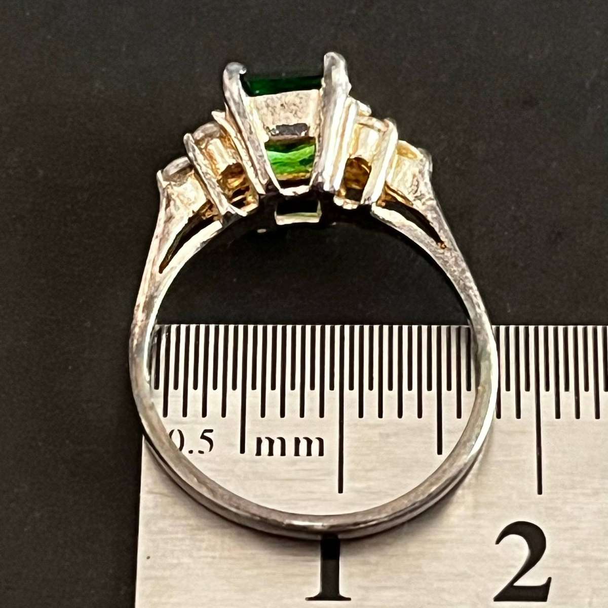  Silver Ring with Green Stone & Clear Accents