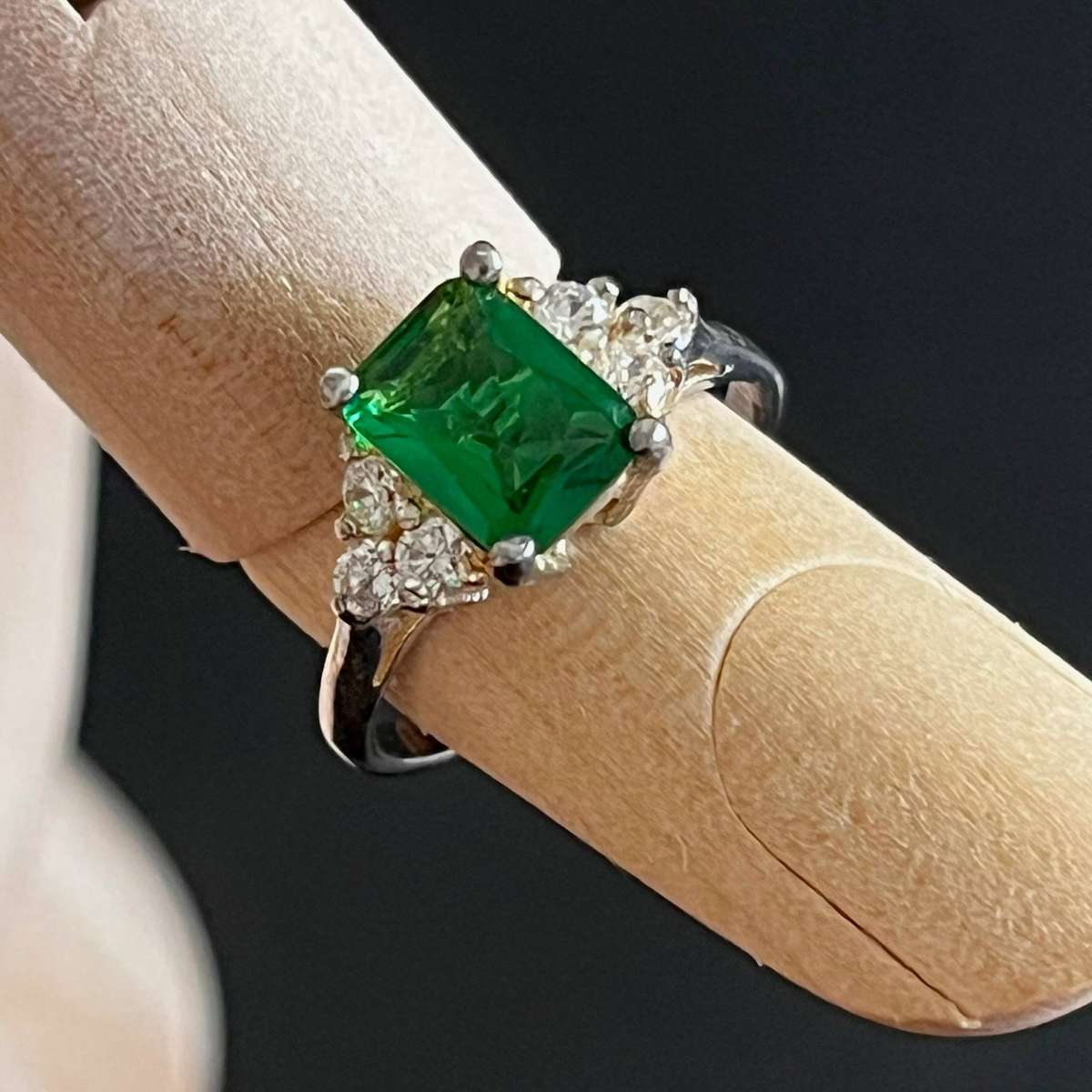  Silver Ring with Green Stone & Clear Accents
