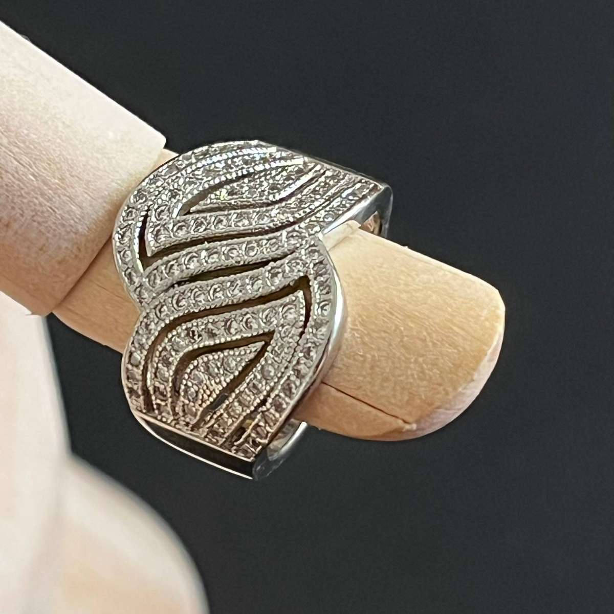  Wide Silver-Tone Textured Ring | Statement Band | Costume Jewellery
