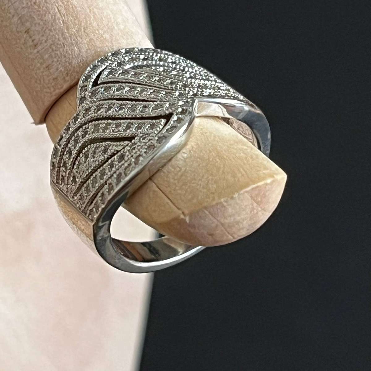  Wide Silver-Tone Textured Ring | Statement Band | Costume Jewellery