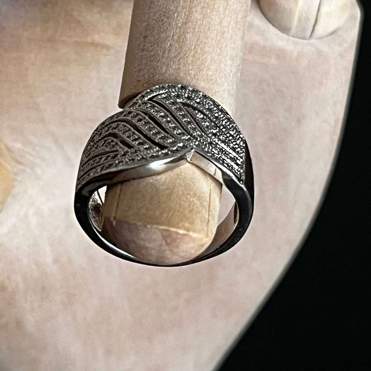  Wide Silver-Tone Textured Ring | Statement Band | Costume Jewellery