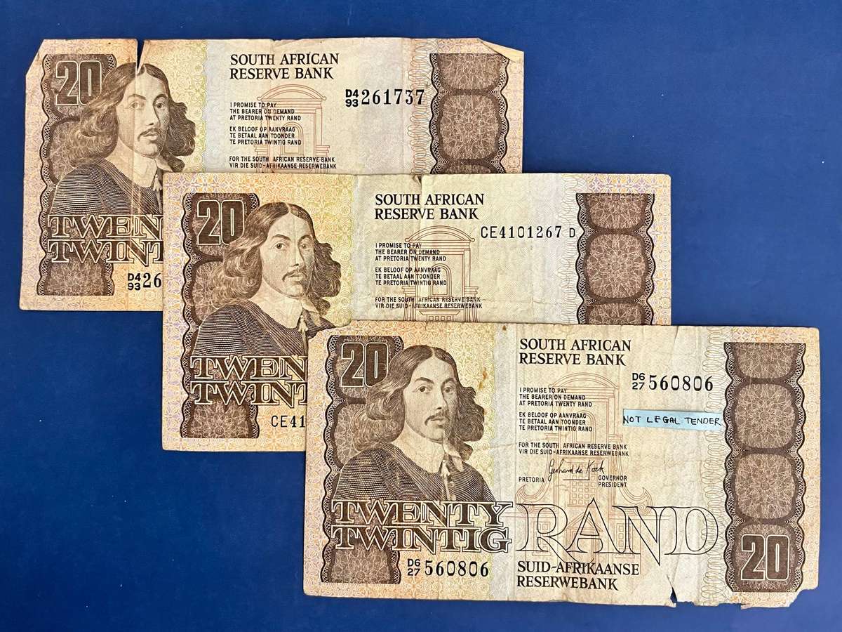 20 Rand Banknote Lot of 3 Notes G.P.C. de Kock
