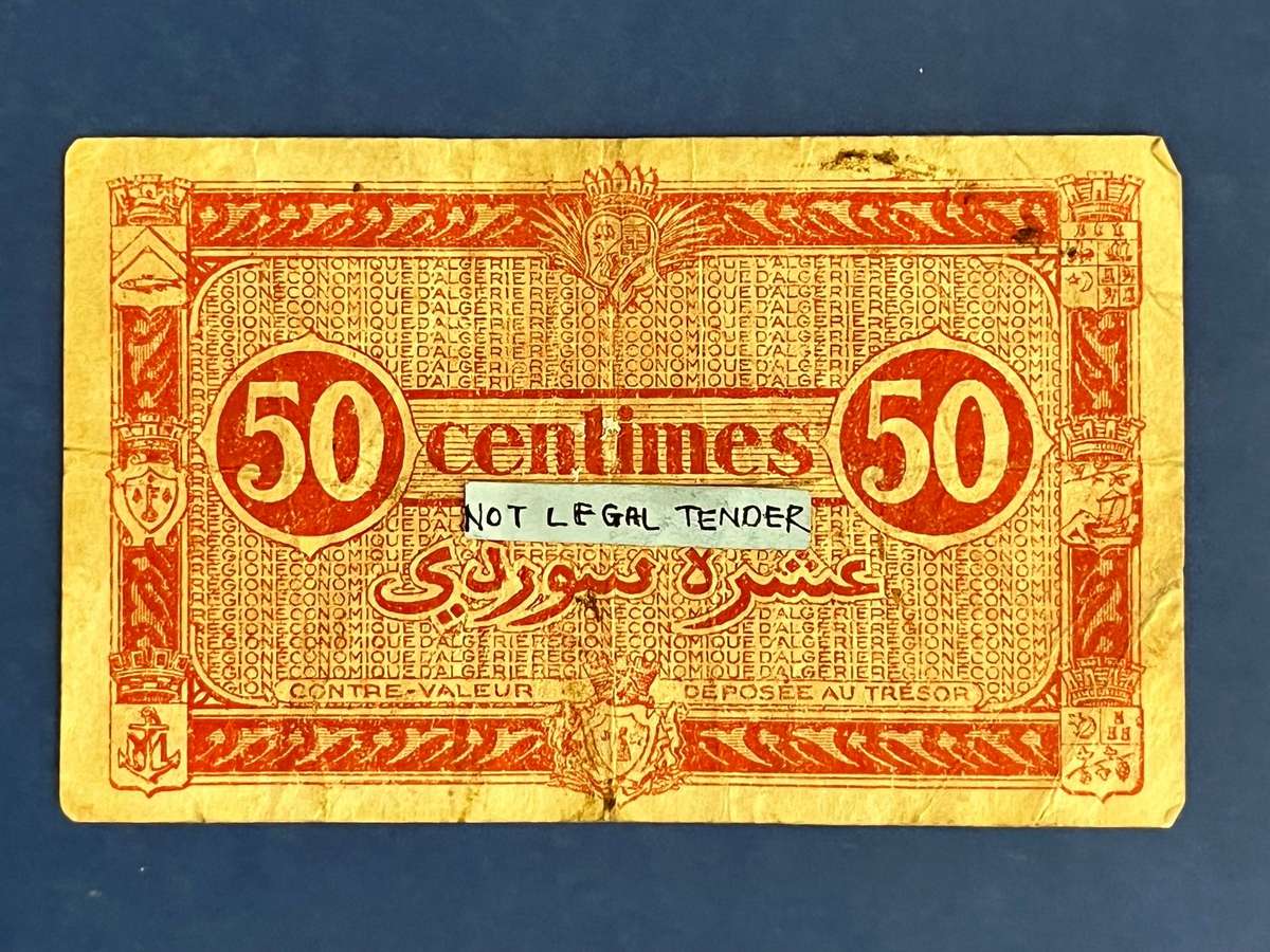 50 Centimes 1944 Région Économique d'Algérie Emergency Currency Note