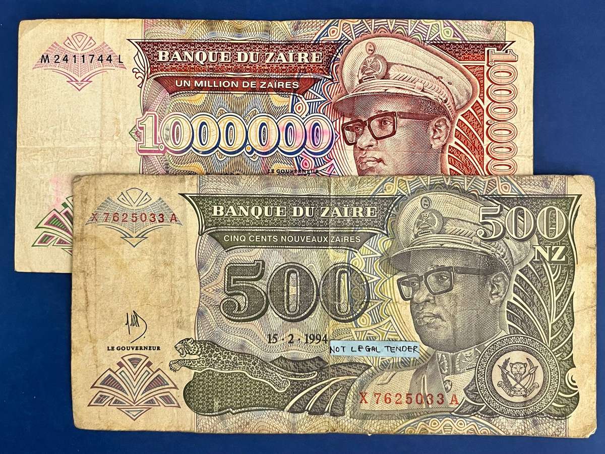 Banknote Set 500 Nouveaux Zaïres & 1,000,000 Zaïres 2 Notes