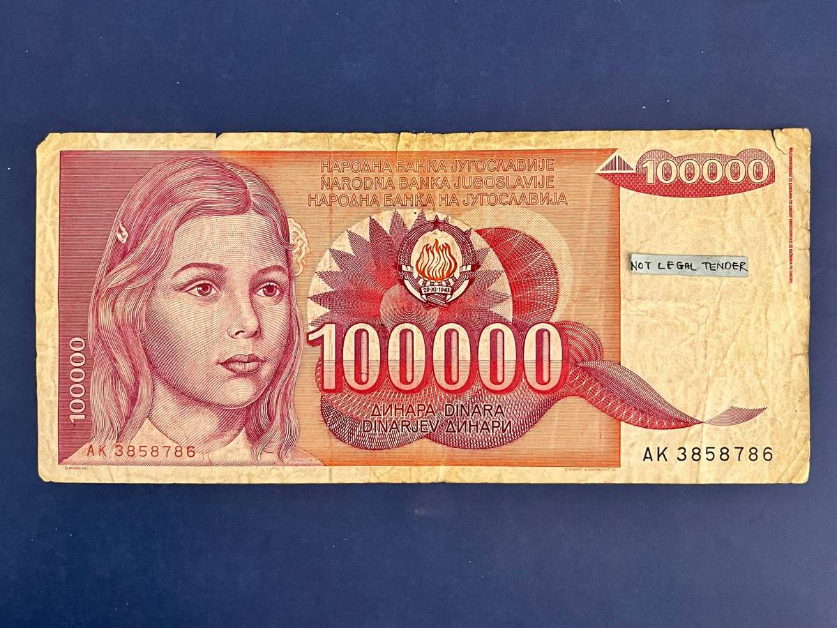 Yugoslavia 100,000 Dinara Narodna Banka Note