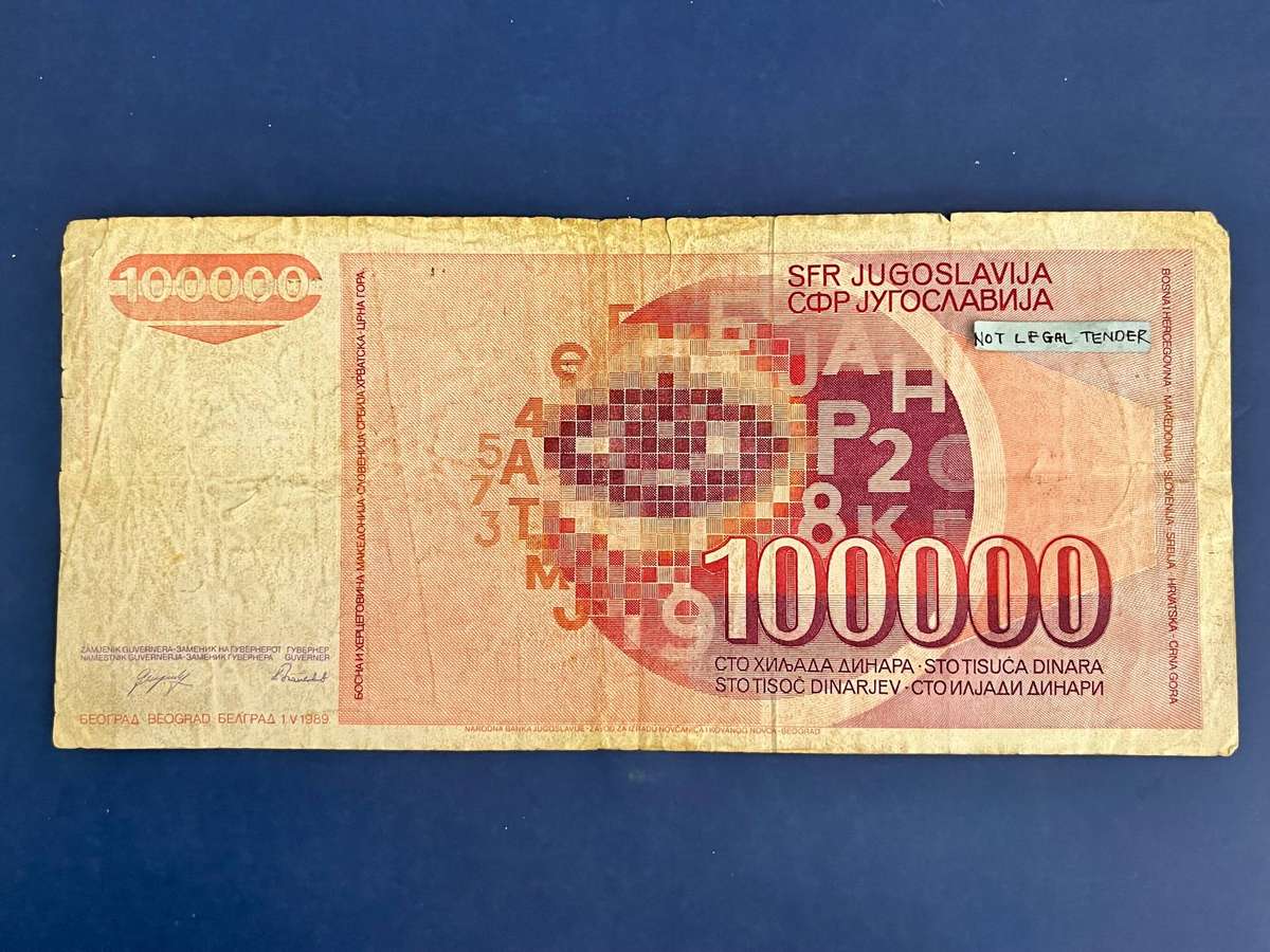 Yugoslavia 100,000 Dinara Narodna Banka Note