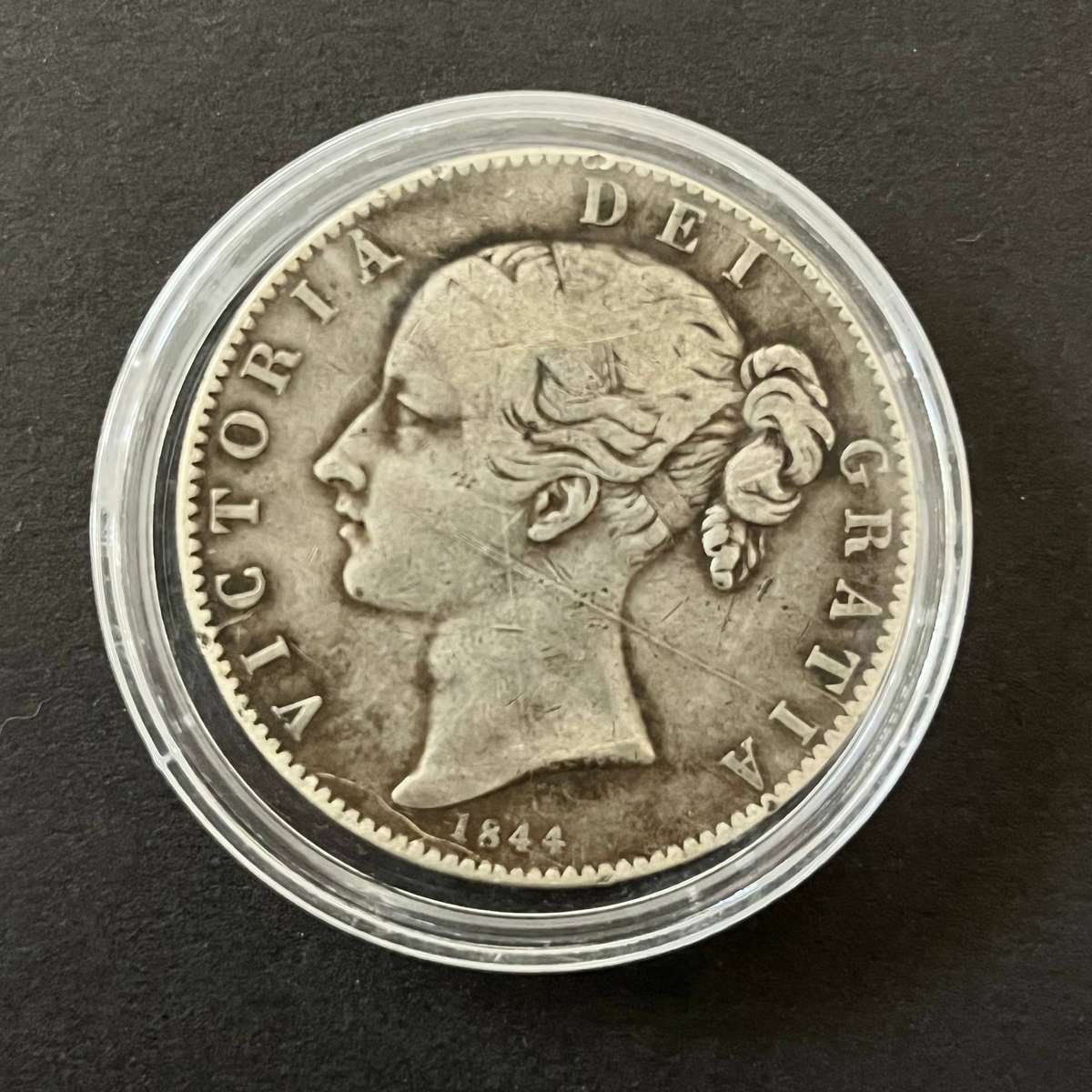 Great Britain 1844 Queen Victoria Young Head Sterling Silver Crown (182 Years Old)