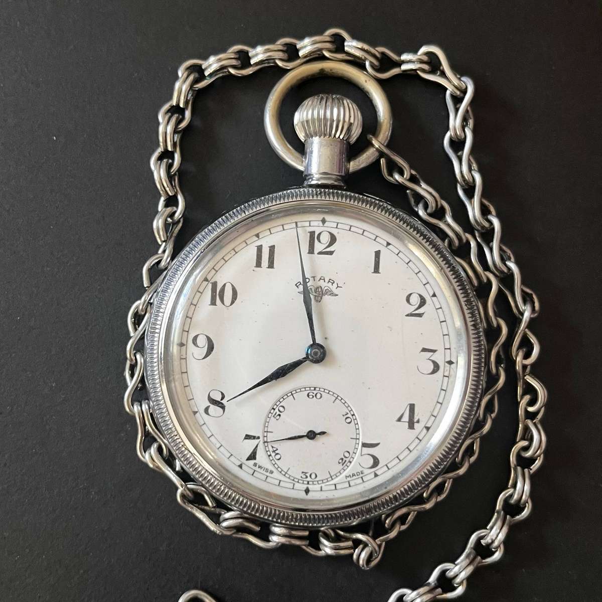  Vintage Rotary Pocket Watch  Swiss Made  With Chain