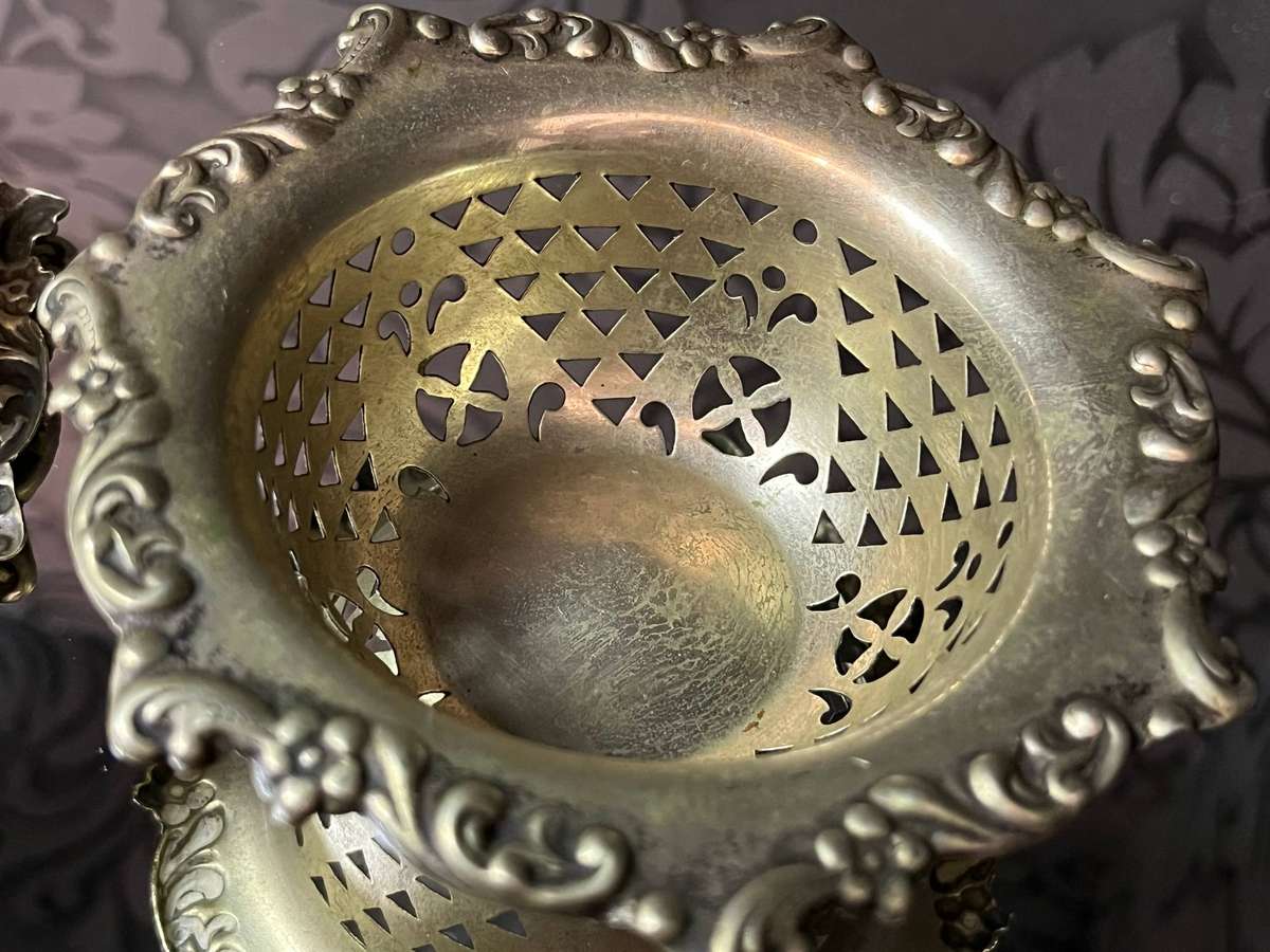 Vintage Silver-Plated Nut Dishes  Ornate Rim & Pierced Pattern (Set of 2)