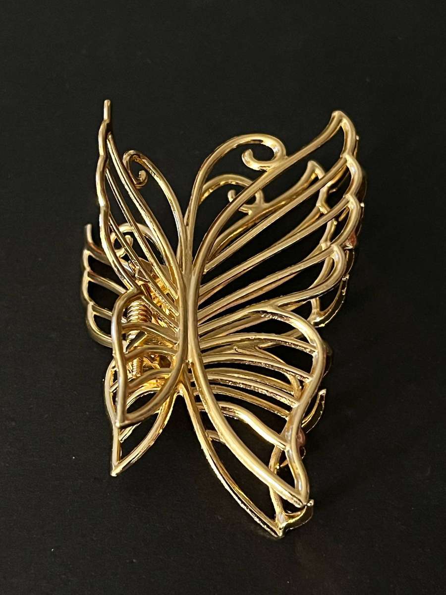 Large Gold-Tone Butterfly Hair Claw Clip | Statement Hair Accessory