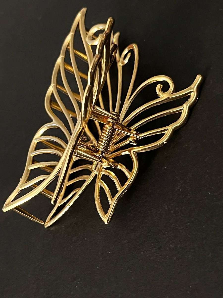 Large Gold-Tone Butterfly Hair Claw Clip | Statement Hair Accessory