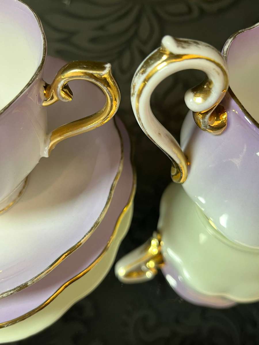 Royal Albert Rainbow Lilac Trio + Creamer  English Bone China Collectors Set