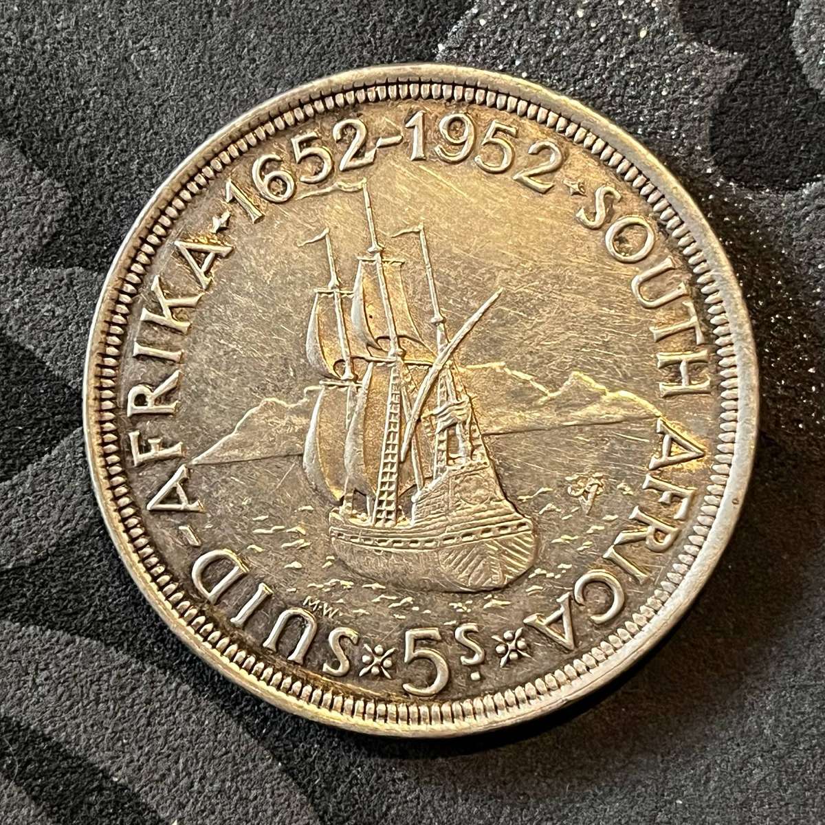  1952 South Africa 5 Shillings Crown  Van Riebeeck Tercentenary