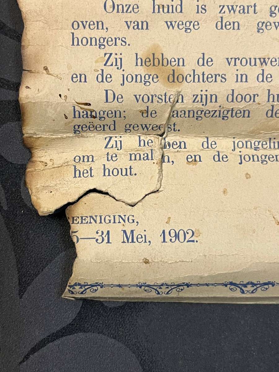 1902 Anglo-Boer War Vereeniging Treaty Commemorative Broadside  Rare Historical Poster