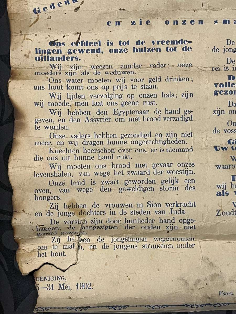 1902 Anglo-Boer War Vereeniging Treaty Commemorative Broadside  Rare Historical Poster