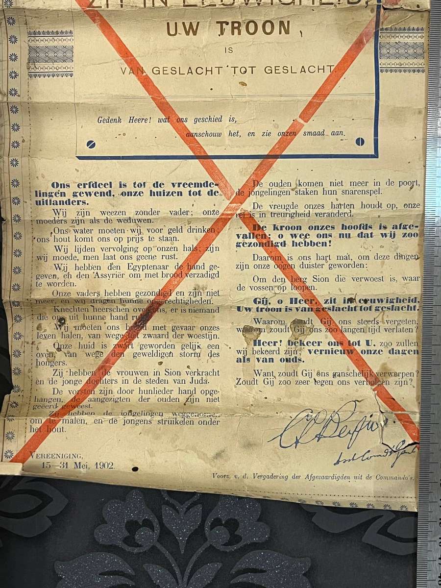 1902 Anglo-Boer War Vereeniging Treaty Commemorative Broadside  Rare Historical Poster