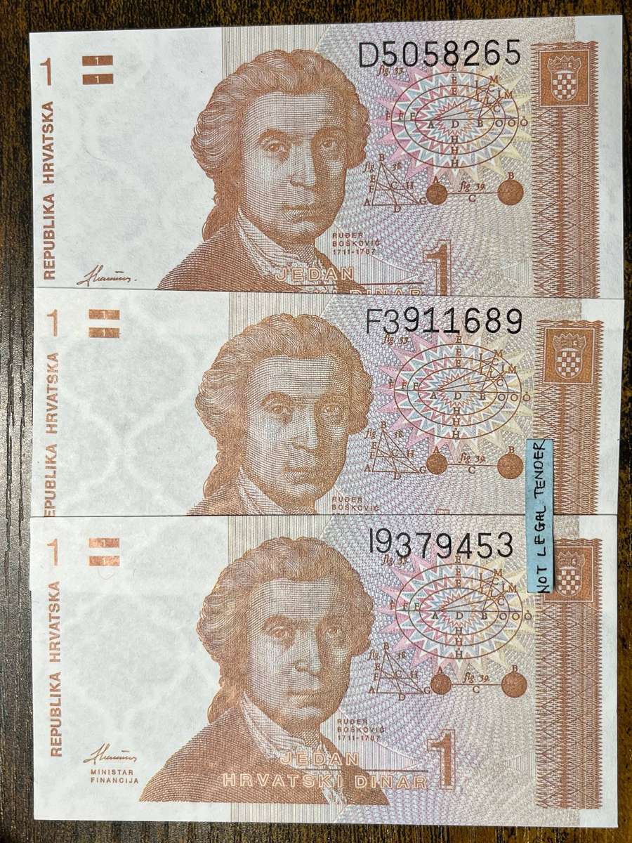  Croatia 1 Hrvatski Dinar UNC Banknotes | 3 Note Lot | 1991