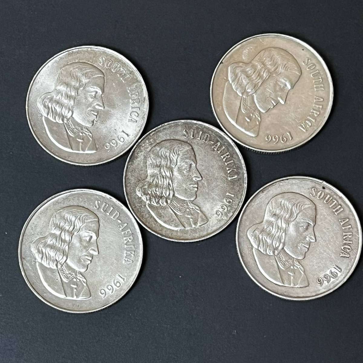  RSA Silver 1 Rand Set (5 Coins) 1966  80% Silver