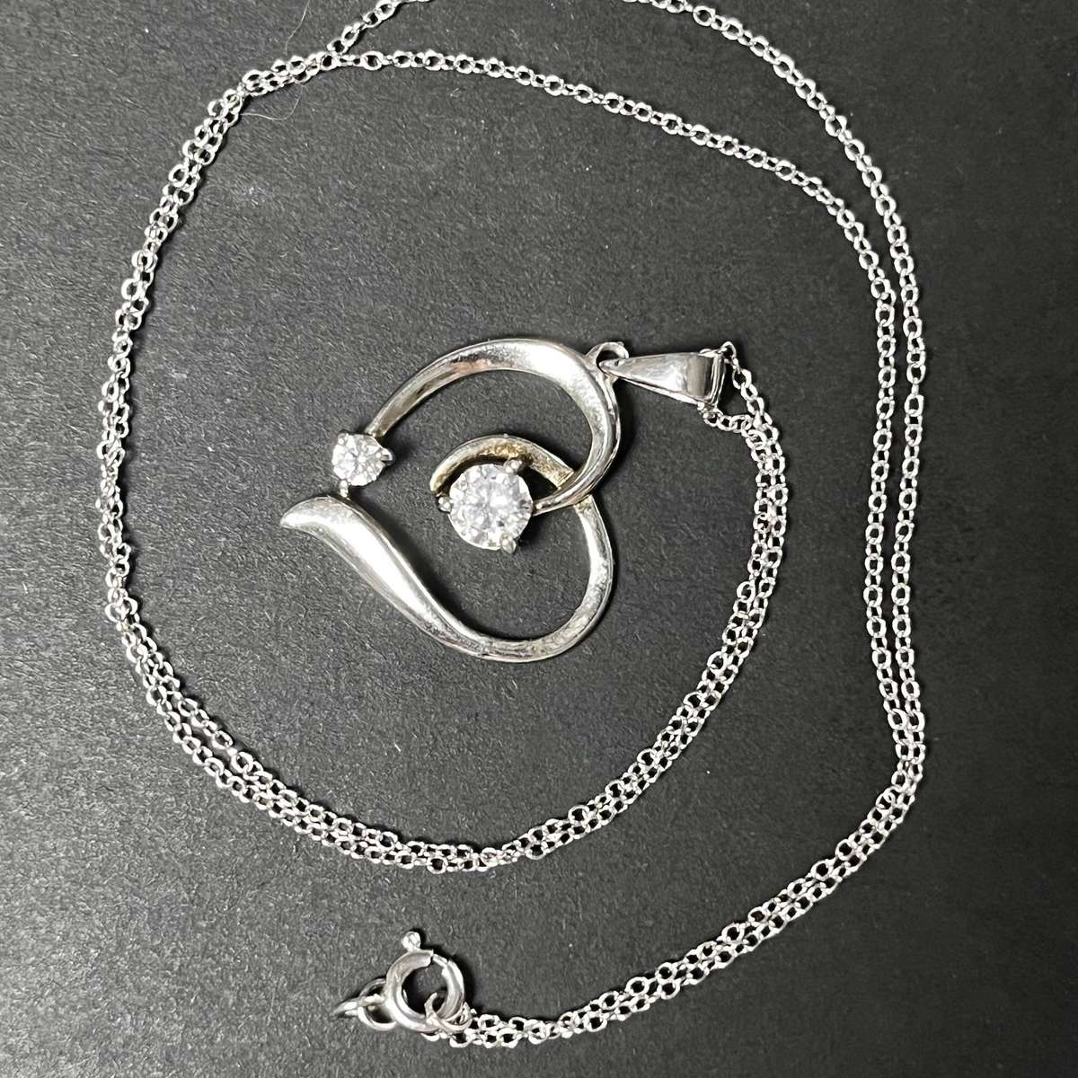  STERNS Sterling Silver (925) Heart Pendant Necklace with Stones