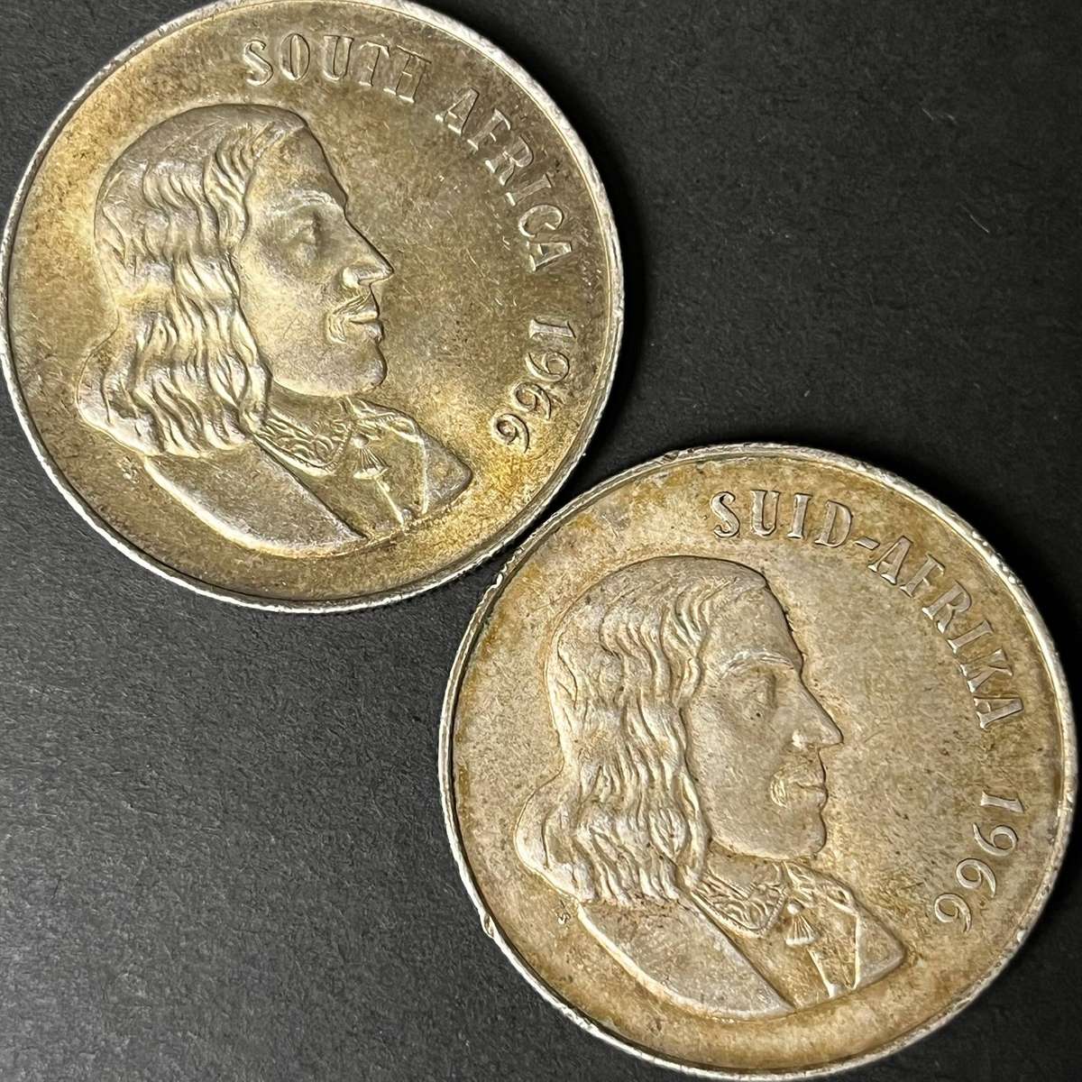  South Africa 1966 1 Rand Silver Coins x2  .800 Silver  Jan van Riebeeck