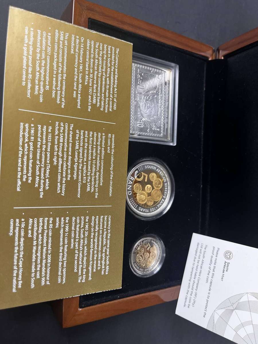  2021 SA Reserve Bank 100 Years Coin Set  Box & COA  Limited Edition