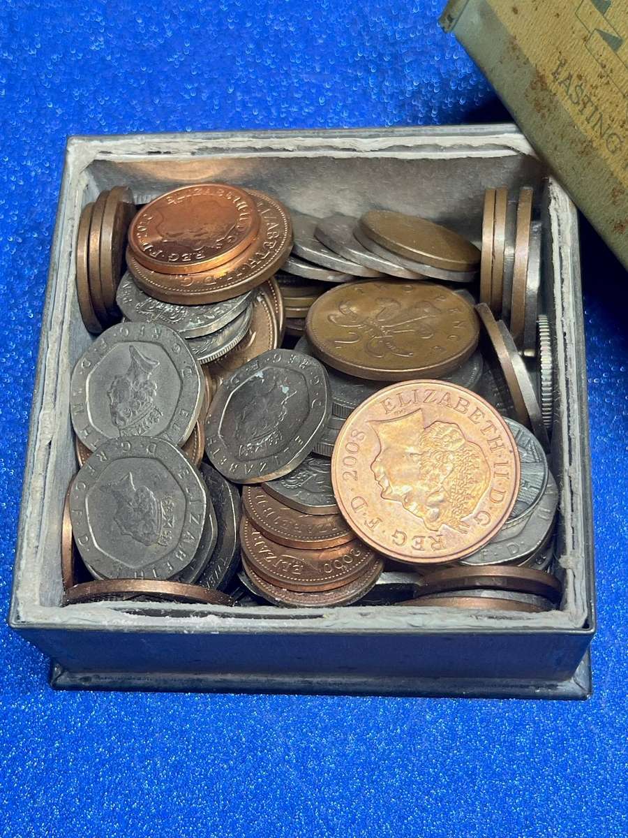  United Kingdom  Mixed Decimal Coin Box  Vintage Keppels Tin
