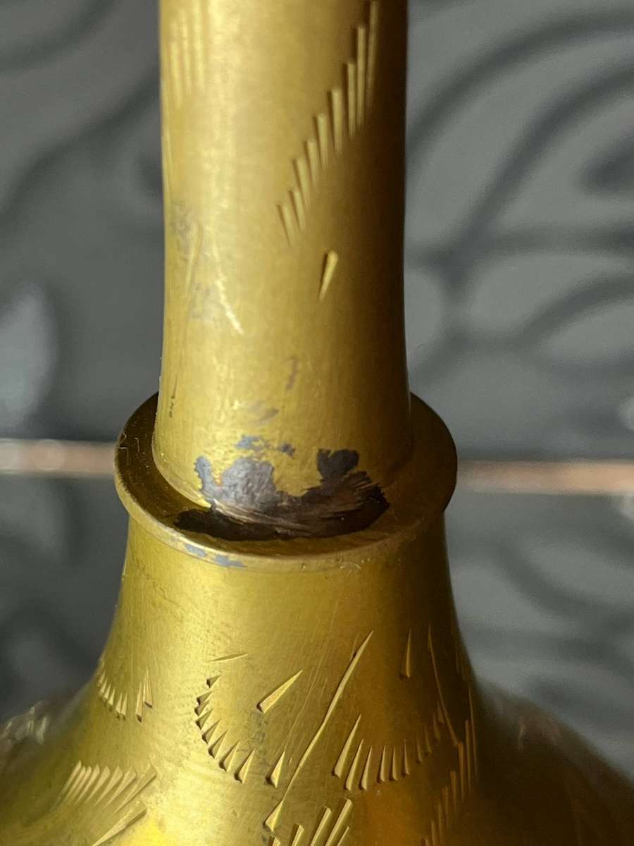  Tall Vintage Brass Ewer  Hand-Etched Floral Design