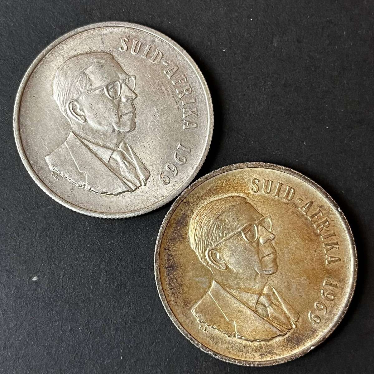  2x 1969 South Africa 1 Rand Silver  80% Silver  High Grade Pair