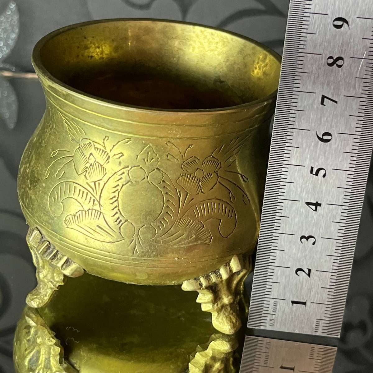 Vintage Pot on Decorative Feet  Hand-Engraved Floral Design